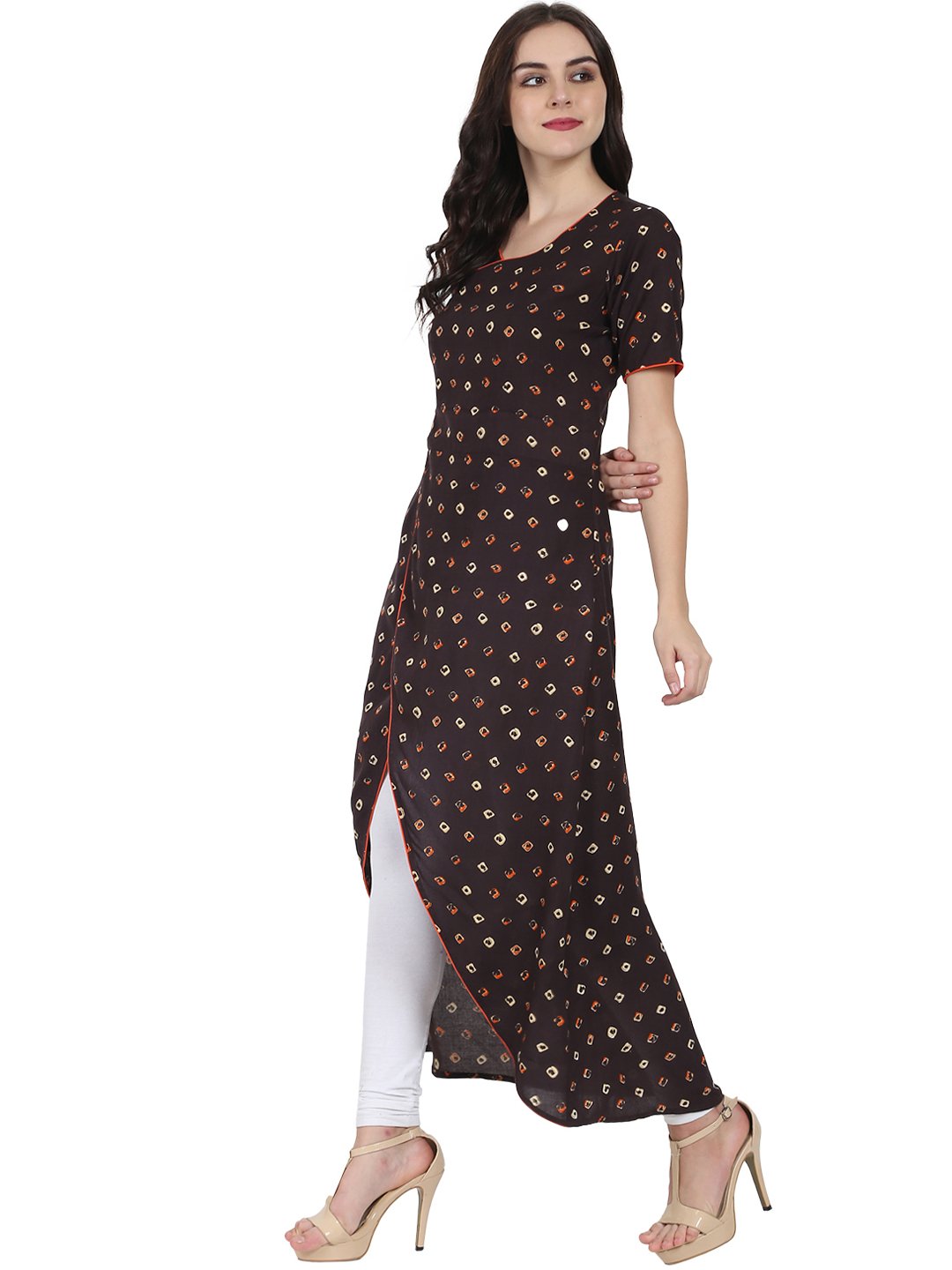 Coffee Brown Half Sleeve Rayon Angrakha Style Kurta | LASVINI - Redefining Indian Fashion with Elegance