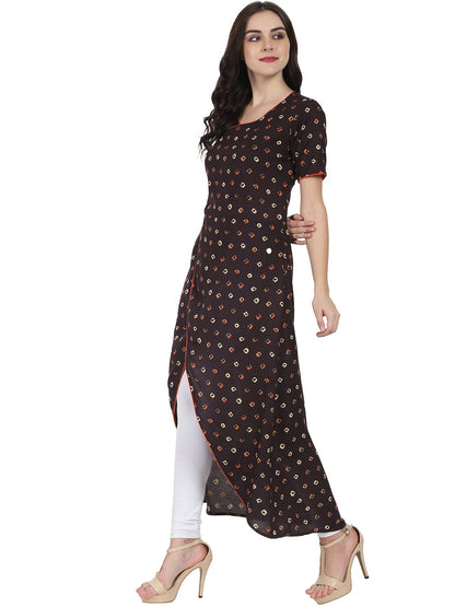 Coffee Brown Half Sleeve Rayon Angrakha Style Kurta | LASVINI - Redefining Indian Fashion with Elegance