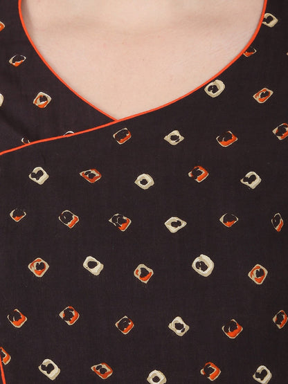 Coffee Brown Half Sleeve Rayon Angrakha Style Kurta | LASVINI - Redefining Indian Fashion with Elegance