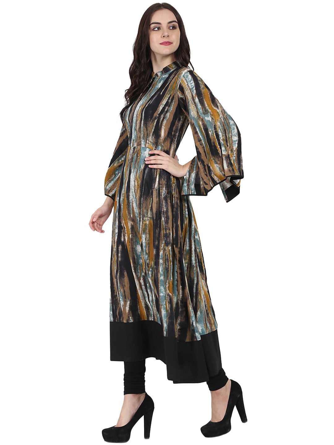 Multi Printed Full Sleeve Cotton Anarkali Kurta With Flared Sleeve | LASVINI - Redefining Indian Fashion with Elegance