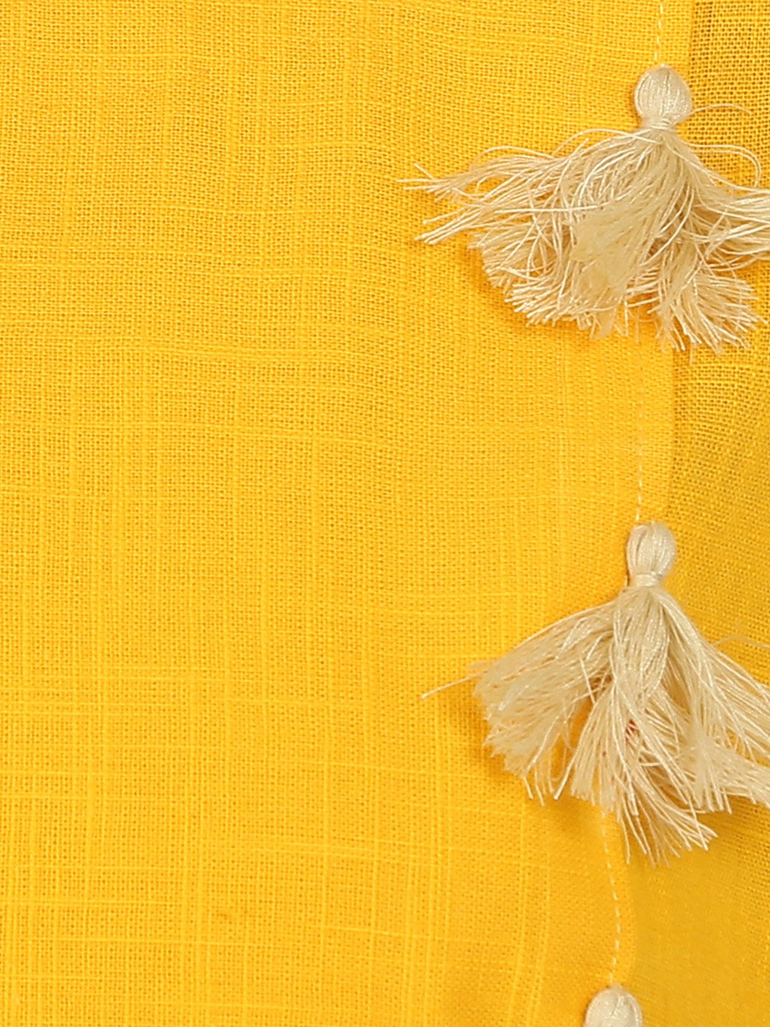 Yellow 3/4Th Sleeve Cotton Slub A-Line Kurta | LASVINI - Redefining Indian Fashion with Elegance