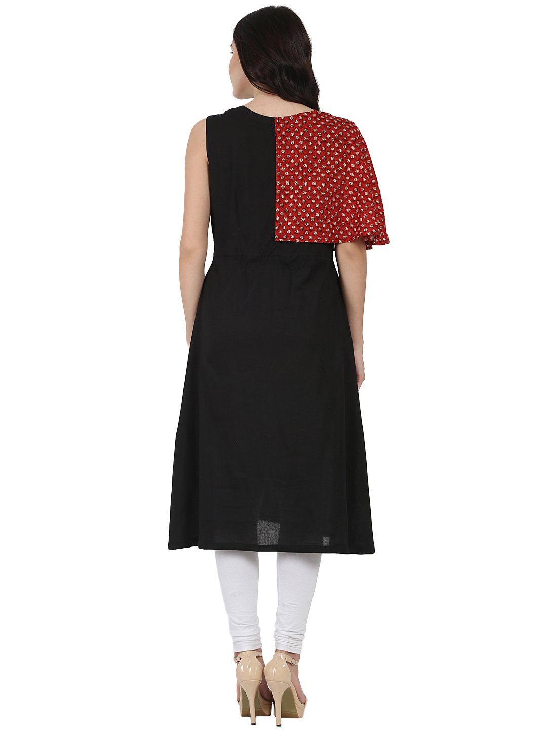 Black Printed Sleeveless Cotton A-Line Kurta | LASVINI - Redefining Indian Fashion with Elegance