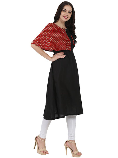 Black Printed Sleeveless Cotton A-Line Kurta | LASVINI - Redefining Indian Fashion with Elegance