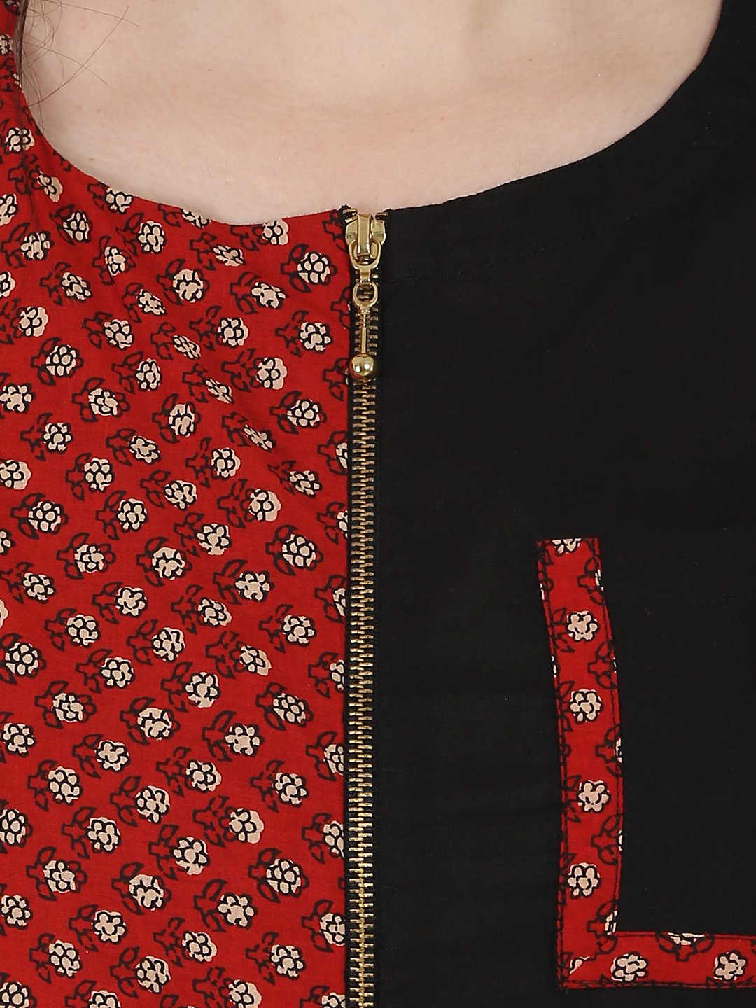 Black Printed Sleeveless Cotton A-Line Kurta | LASVINI - Redefining Indian Fashion with Elegance