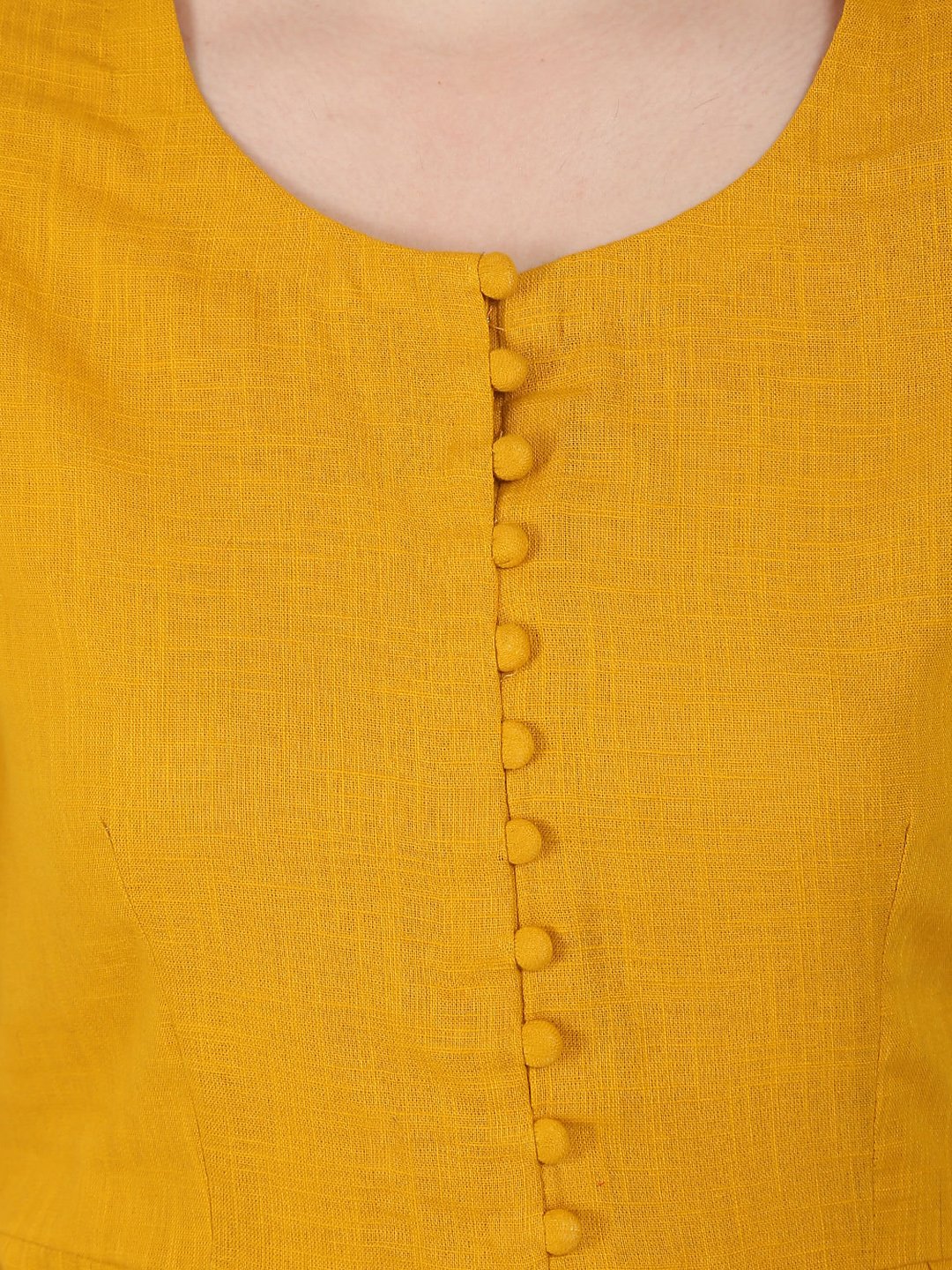 Mustard Half Sleeve Cotton Slub Assymetric Kurta | LASVINI - Redefining Indian Fashion with Elegance