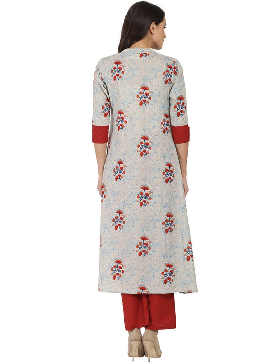 White & Red Printed Half Sleeve Cotton Double Layer Kurta | LASVINI - Redefining Indian Fashion with Elegance