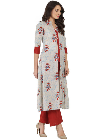 White & Red Printed Half Sleeve Cotton Double Layer Kurta | LASVINI - Redefining Indian Fashion with Elegance