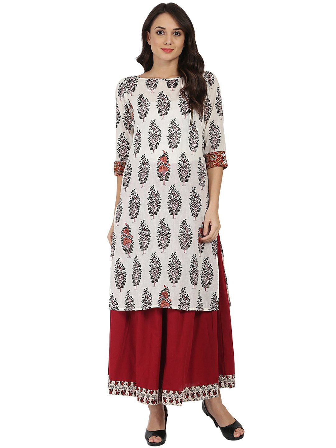 Off White Printed Half Sleeve Cotton Kurta | LASVINI - Redefining Indian Fashion with Elegance