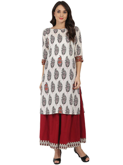 Off White Printed Half Sleeve Cotton Kurta | LASVINI - Redefining Indian Fashion with Elegance
