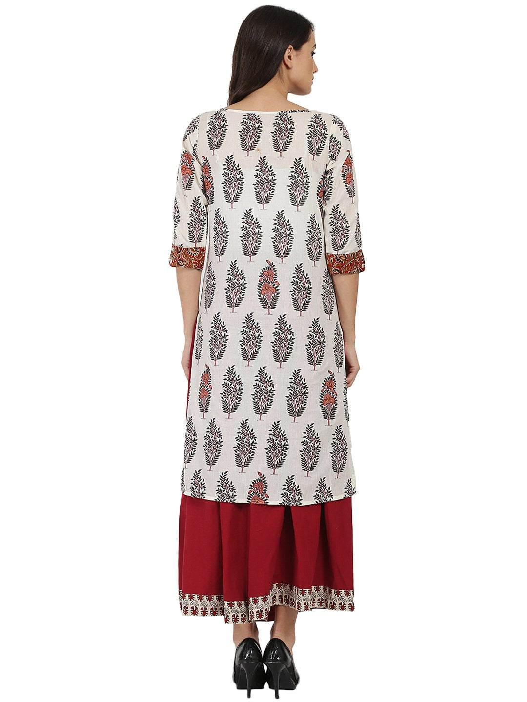 Off White Printed Half Sleeve Cotton Kurta | LASVINI - Redefining Indian Fashion with Elegance