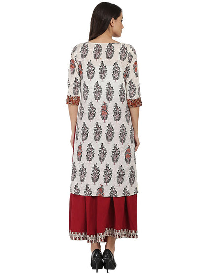 Off White Printed Half Sleeve Cotton Kurta | LASVINI - Redefining Indian Fashion with Elegance