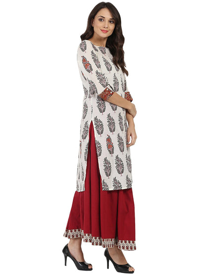Off White Printed Half Sleeve Cotton Kurta | LASVINI - Redefining Indian Fashion with Elegance