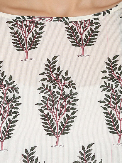 Off White Printed Half Sleeve Cotton Kurta | LASVINI - Redefining Indian Fashion with Elegance