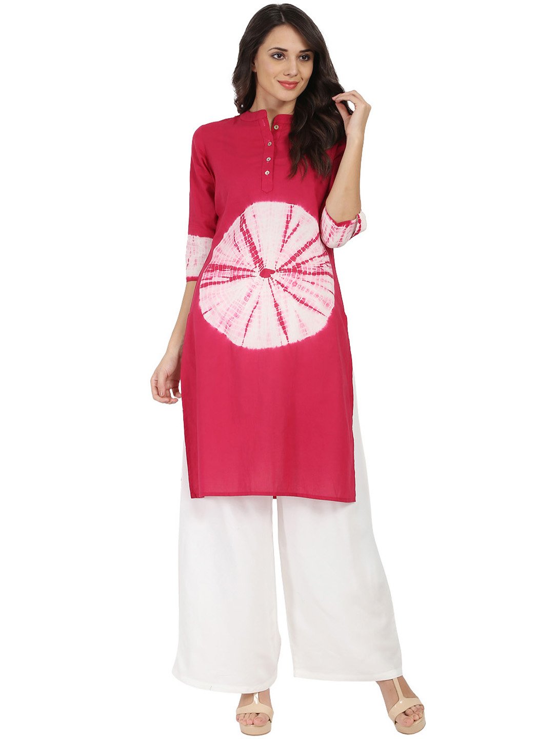 Maroon 3/4Th Sleeve Cotton Tye Dye Kurta | LASVINI - Redefining Indian Fashion with Elegance