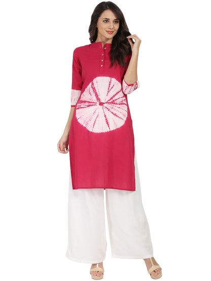 Maroon 3/4Th Sleeve Cotton Tye Dye Kurta | LASVINI - Redefining Indian Fashion with Elegance