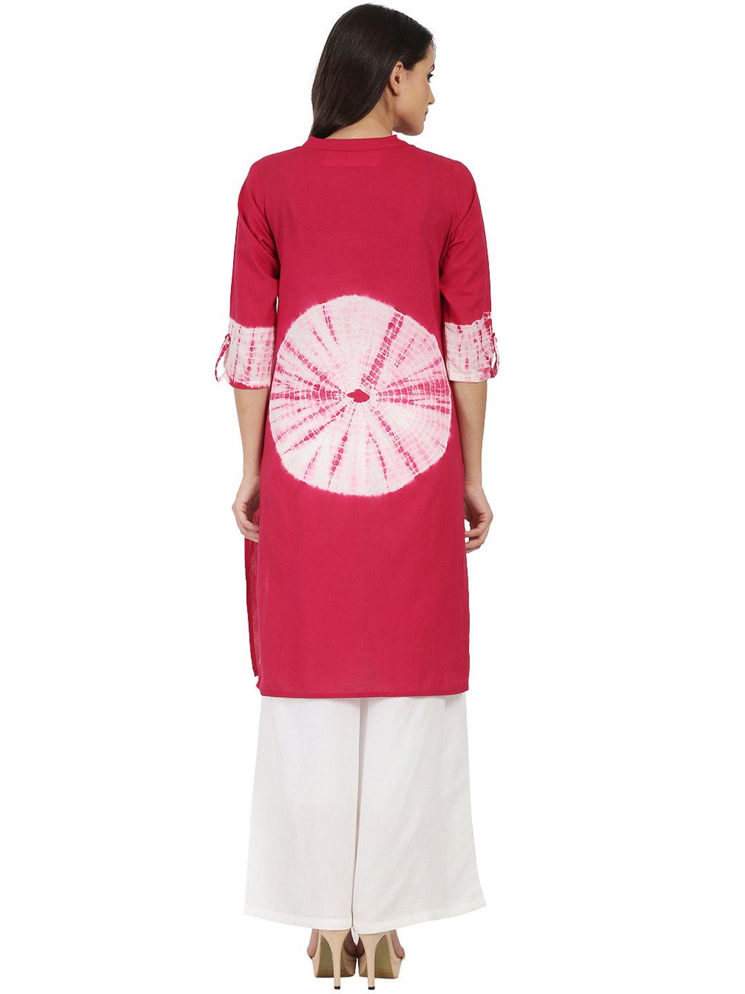 Maroon 3/4Th Sleeve Cotton Tye Dye Kurta | LASVINI - Redefining Indian Fashion with Elegance