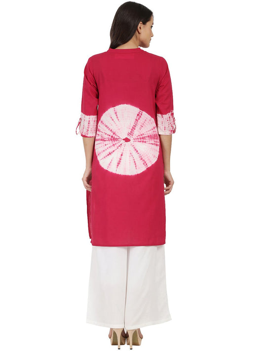 Maroon 3/4Th Sleeve Cotton Tye Dye Kurta | LASVINI - Redefining Indian Fashion with Elegance