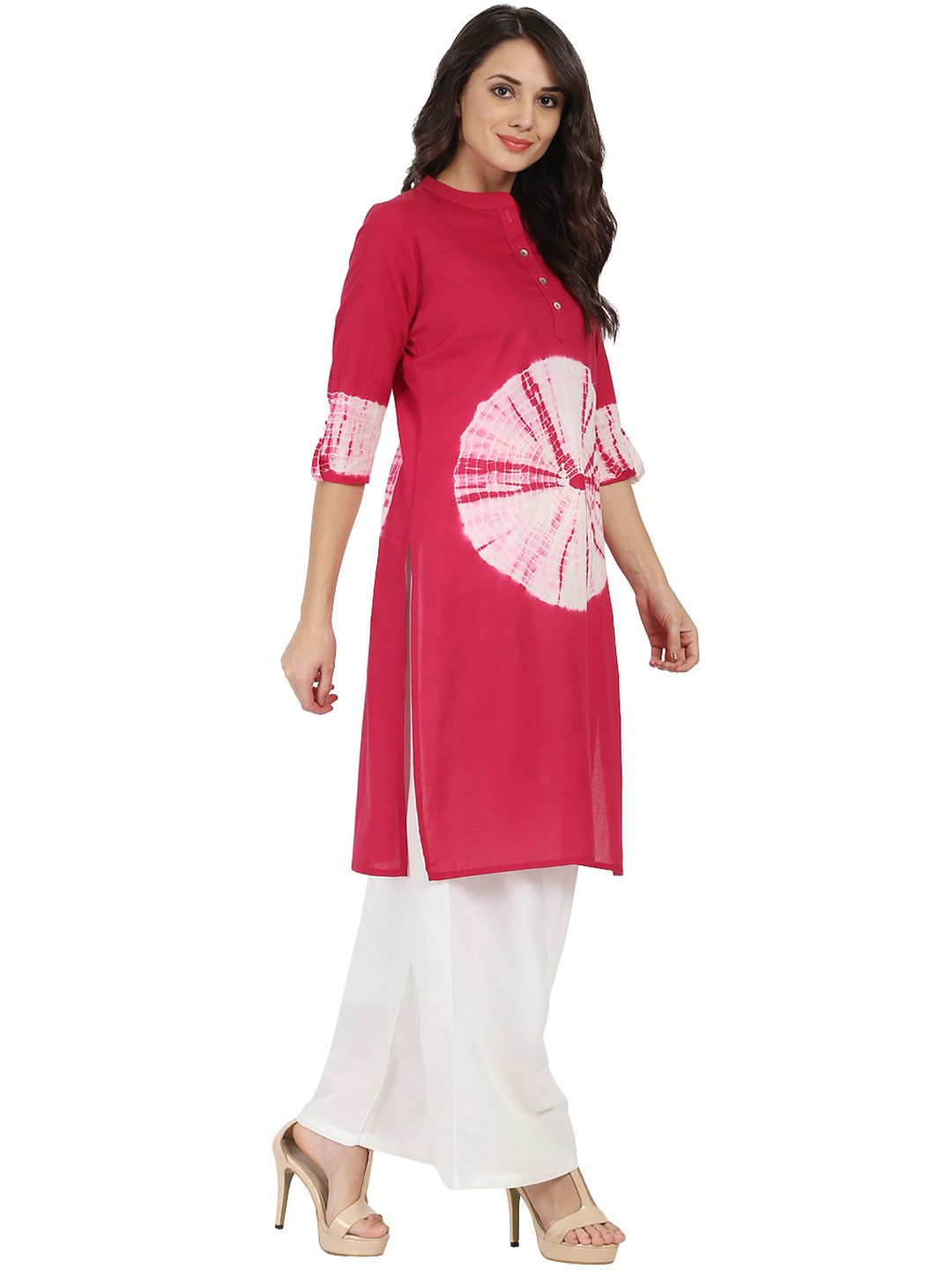 Maroon 3/4Th Sleeve Cotton Tye Dye Kurta | LASVINI - Redefining Indian Fashion with Elegance