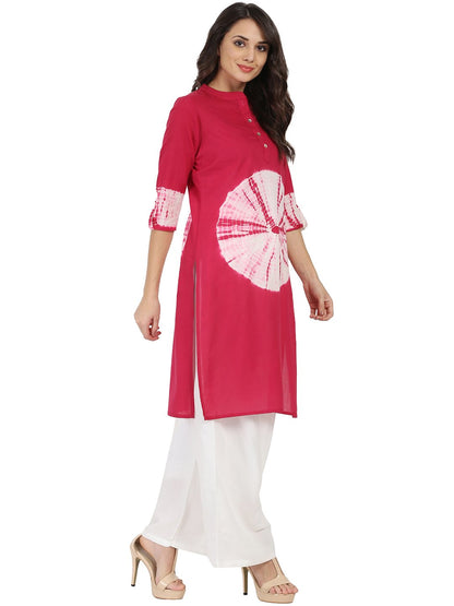 Maroon 3/4Th Sleeve Cotton Tye Dye Kurta | LASVINI - Redefining Indian Fashion with Elegance