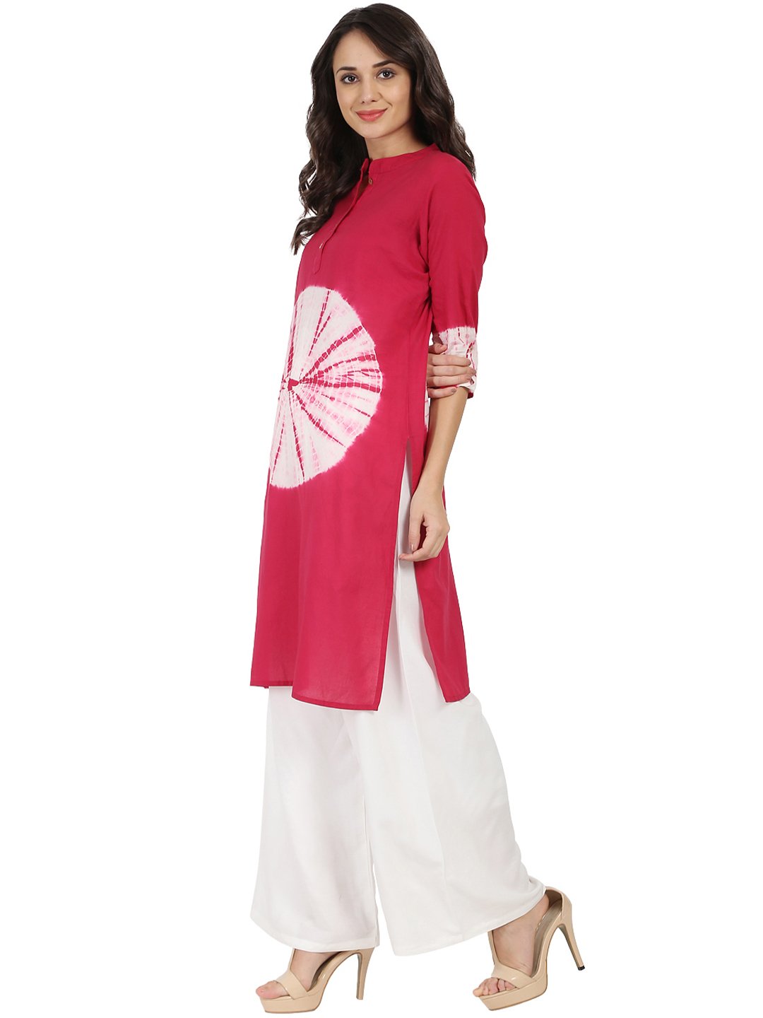 Maroon 3/4Th Sleeve Cotton Tye Dye Kurta | LASVINI - Redefining Indian Fashion with Elegance