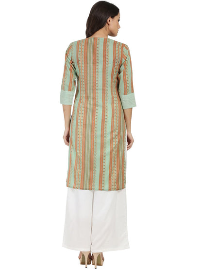 Green Printed 3/4Th Sleeve Cotton Kurta | LASVINI - Redefining Indian Fashion with Elegance
