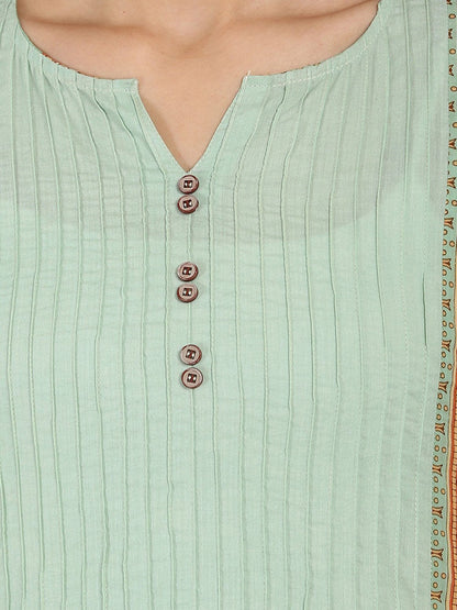 Green Printed 3/4Th Sleeve Cotton Kurta | LASVINI - Redefining Indian Fashion with Elegance