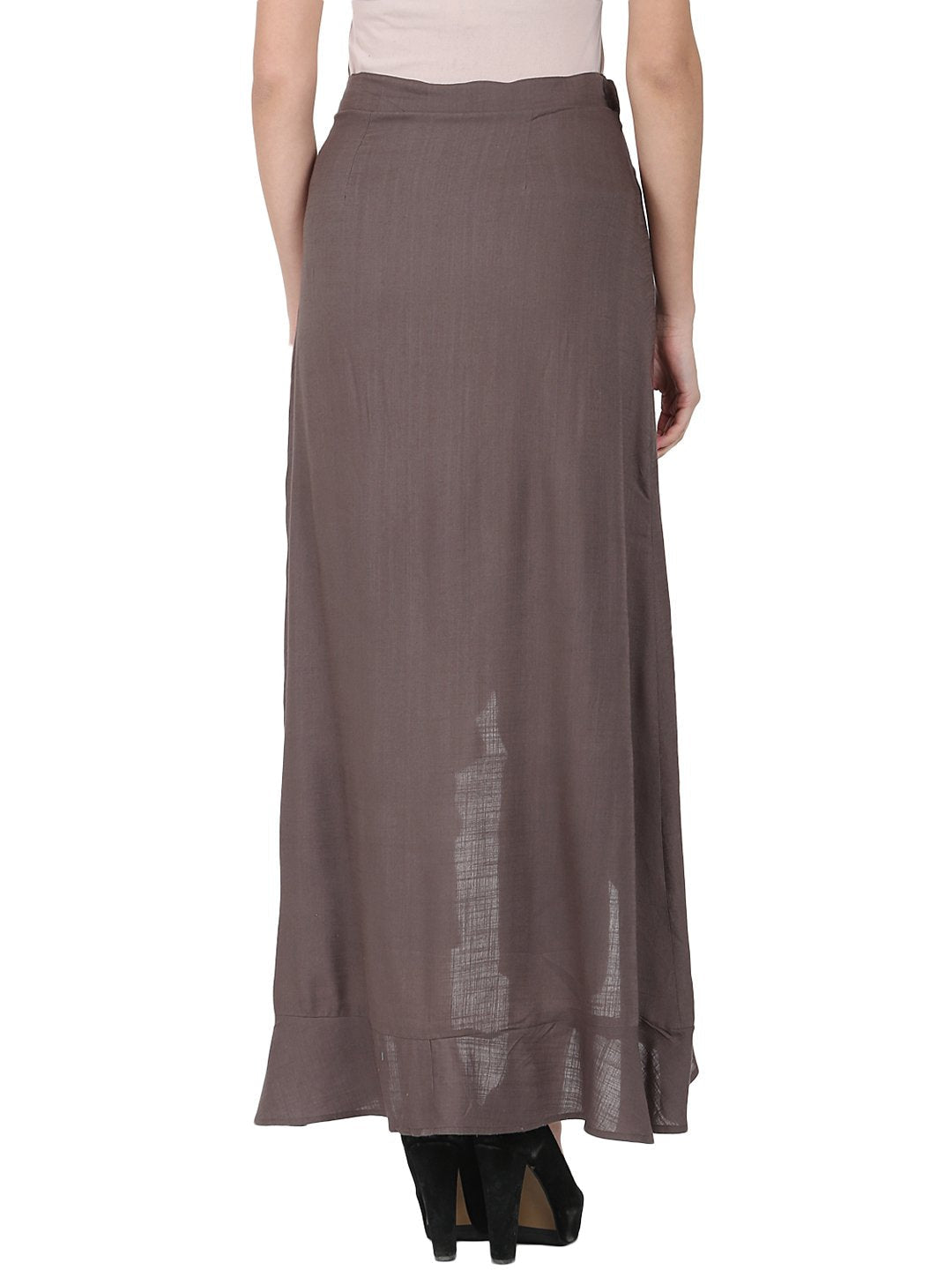 Taupe Ankle Length Rayon Slub Flared Skirt | LASVINI - Redefining Indian Fashion with Elegance