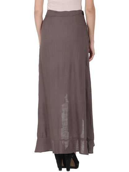 Taupe Ankle Length Rayon Slub Flared Skirt | LASVINI - Redefining Indian Fashion with Elegance