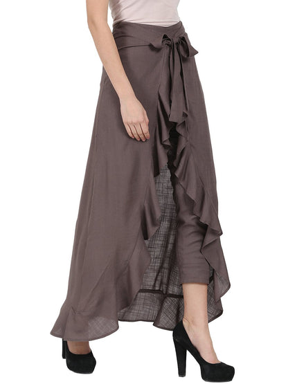 Taupe Ankle Length Rayon Slub Flared Skirt | LASVINI - Redefining Indian Fashion with Elegance
