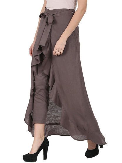 Taupe Ankle Length Rayon Slub Flared Skirt | LASVINI - Redefining Indian Fashion with Elegance