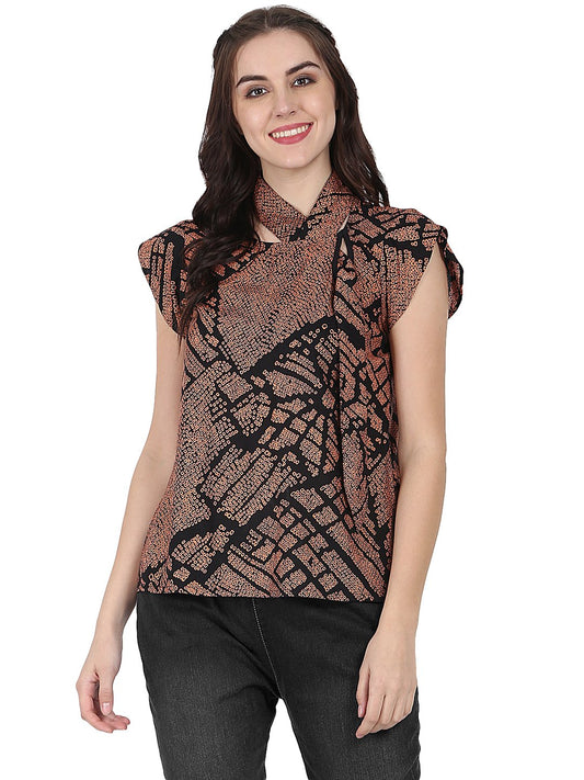 Black Printed Cap Sleeve Rayon Tunic | LASVINI - Redefining Indian Fashion with Elegance