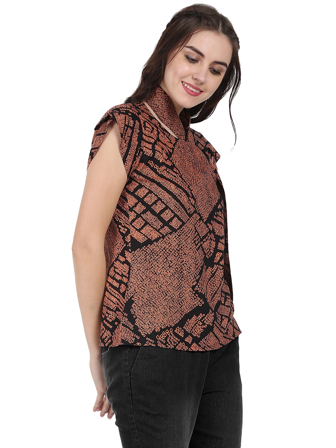 Black Printed Cap Sleeve Rayon Tunic | LASVINI - Redefining Indian Fashion with Elegance