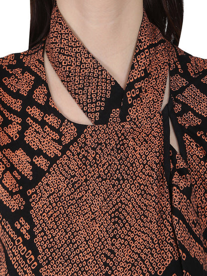 Black Printed Cap Sleeve Rayon Tunic | LASVINI - Redefining Indian Fashion with Elegance