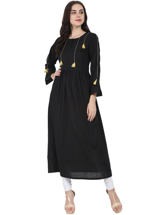 Black Full Sleeve Cotton Anarkali Kurta | LASVINI - Redefining Indian Fashion with Elegance