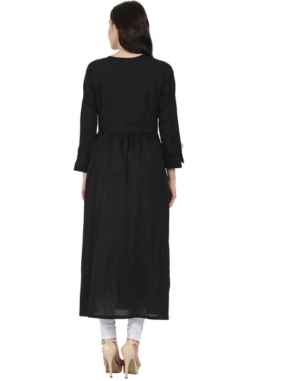 Black Full Sleeve Cotton Anarkali Kurta | LASVINI - Redefining Indian Fashion with Elegance