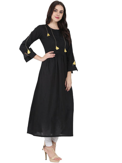 Black Full Sleeve Cotton Anarkali Kurta | LASVINI - Redefining Indian Fashion with Elegance