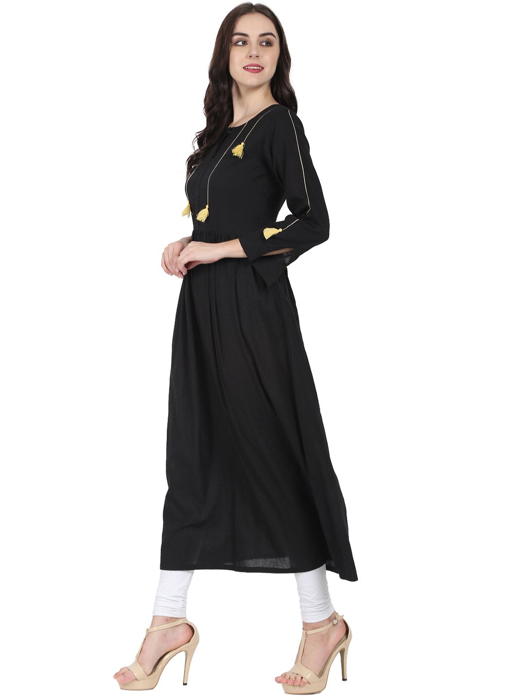 Black Full Sleeve Cotton Anarkali Kurta | LASVINI - Redefining Indian Fashion with Elegance