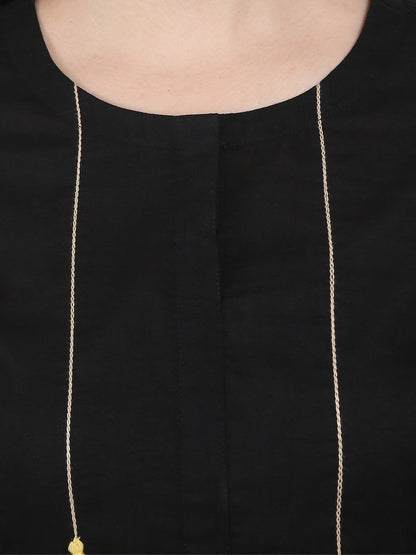 Black Full Sleeve Cotton Anarkali Kurta | LASVINI - Redefining Indian Fashion with Elegance