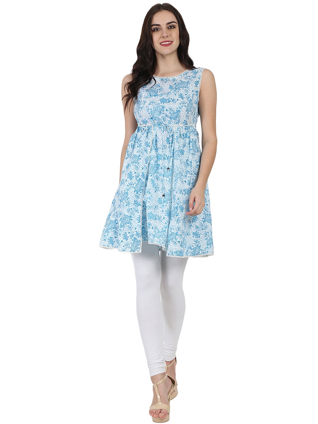 Blue Printed Sleeveless Cotton Tunic | LASVINI - Redefining Indian Fashion with Elegance