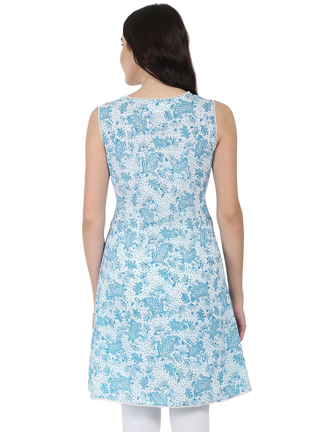 Blue Printed Sleeveless Cotton Tunic | LASVINI - Redefining Indian Fashion with Elegance