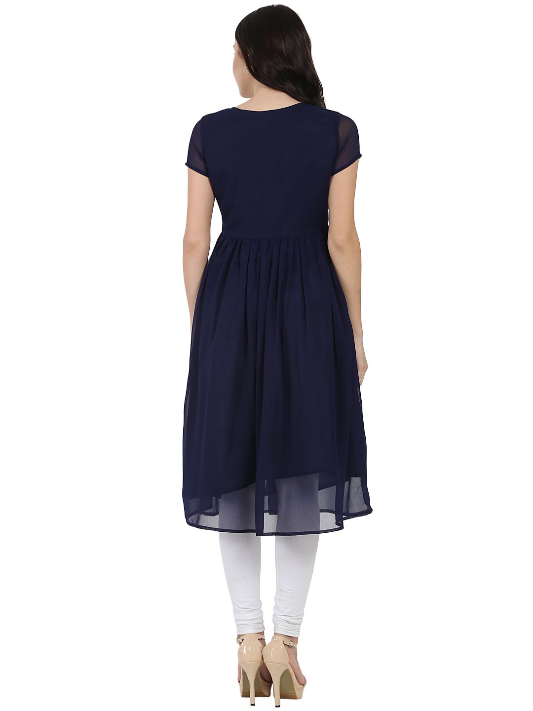 Navy Blue Half Sleeve Georgette Anarkali Kurta | LASVINI - Redefining Indian Fashion with Elegance