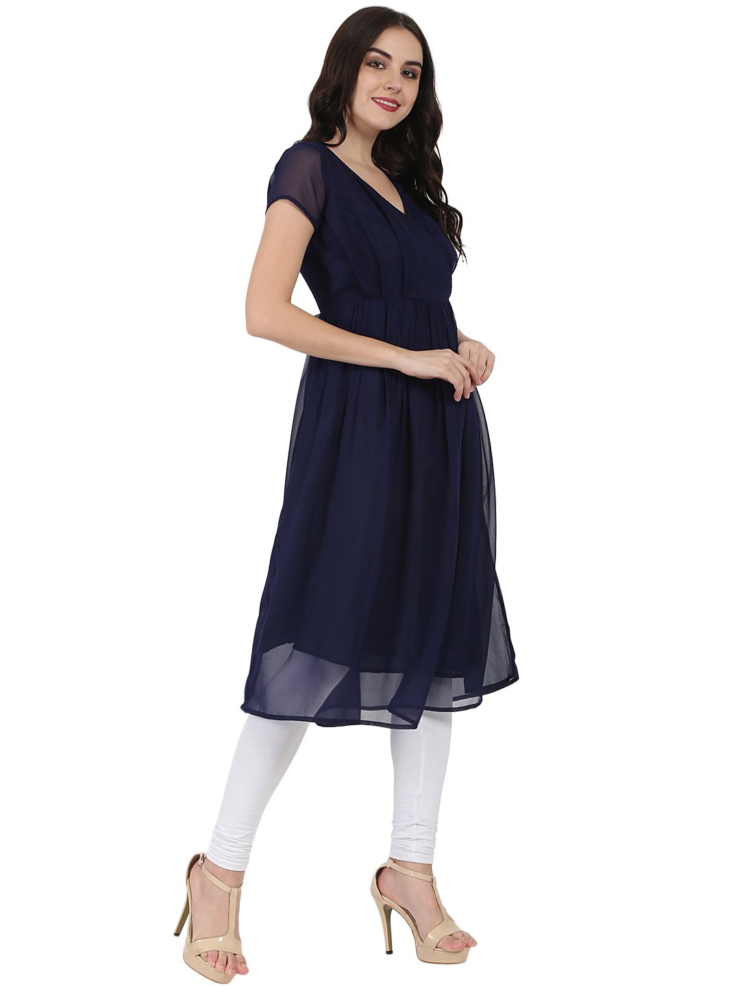 Navy Blue Half Sleeve Georgette Anarkali Kurta | LASVINI - Redefining Indian Fashion with Elegance