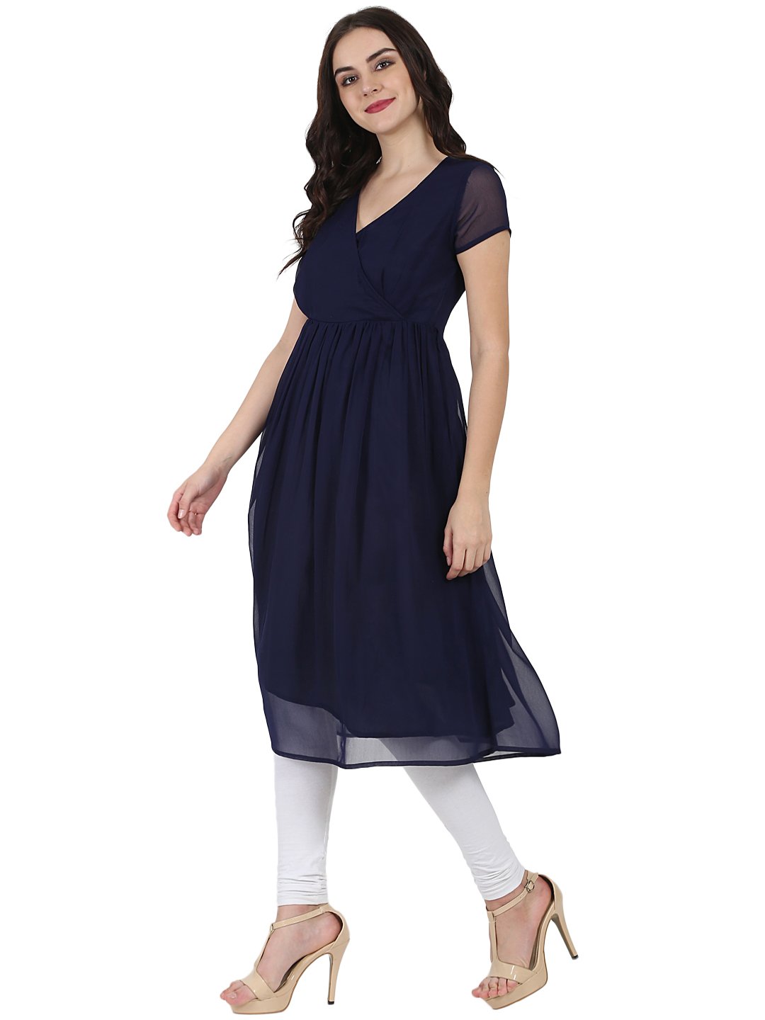Navy Blue Half Sleeve Georgette Anarkali Kurta | LASVINI - Redefining Indian Fashion with Elegance