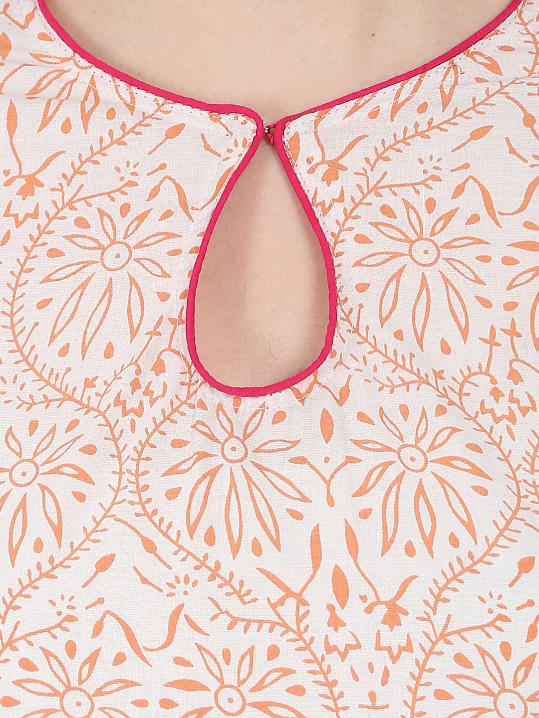 Off White Printed 3/4Th Sleeve Cotton Kurta With Pink Palazzo | LASVINI - Redefining Indian Fashion with Elegance