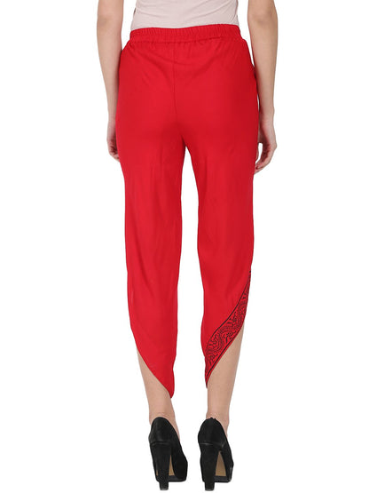 Red Ankle Length Rayon Block Printed Dhoti | LASVINI - Redefining Indian Fashion with Elegance