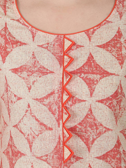 White & Peach Printed 3/4Th Sleeve A-Line Kurta | LASVINI - Redefining Indian Fashion with Elegance