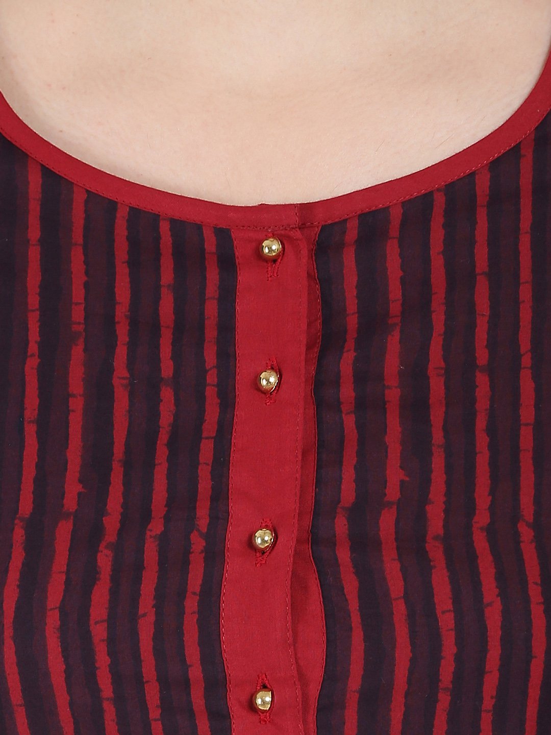 Maroon & Blue 3/4Th Sleeve Block Printed Low High Kurta | LASVINI - Redefining Indian Fashion with Elegance