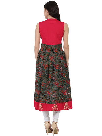 Red & Green Printed Sleeveless Anarkali Kurta | LASVINI - Redefining Indian Fashion with Elegance