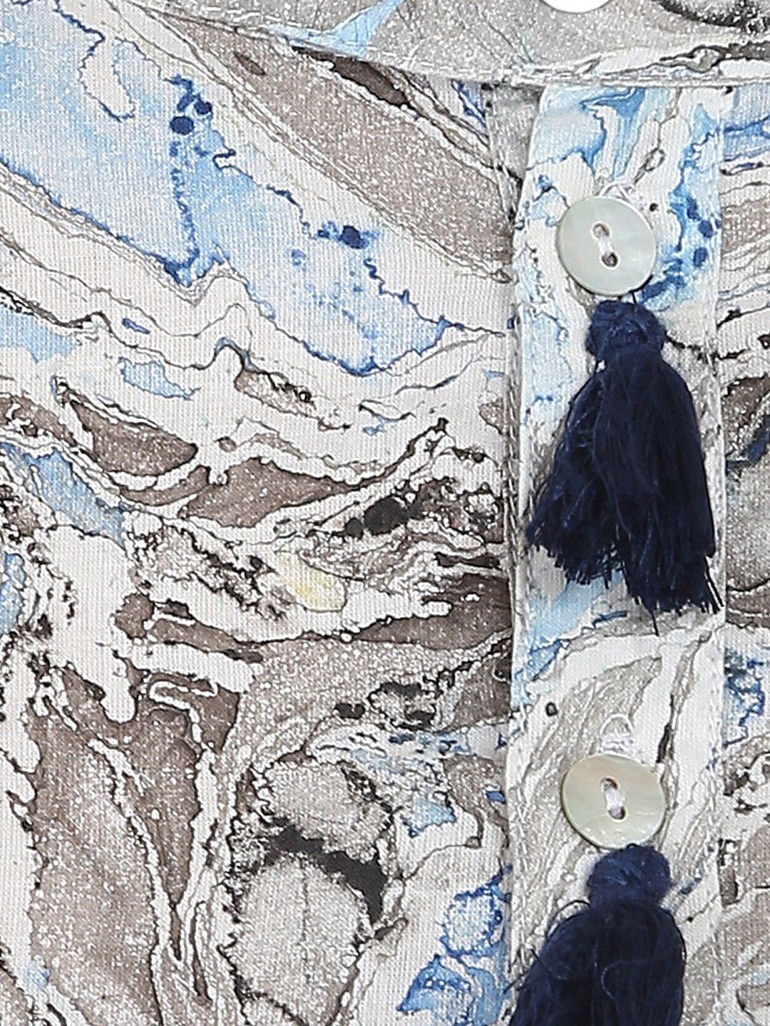 Blue Marbal Printed Half Sleeve Cotton Anarkali Kurta | LASVINI - Redefining Indian Fashion with Elegance