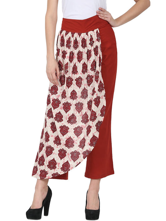 Maroon Printed Cotton Ankle Length Palazzo | LASVINI - Redefining Indian Fashion with Elegance